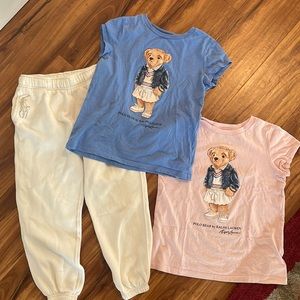 Ralph Lauren bear tees and fleece sweatpants size 7